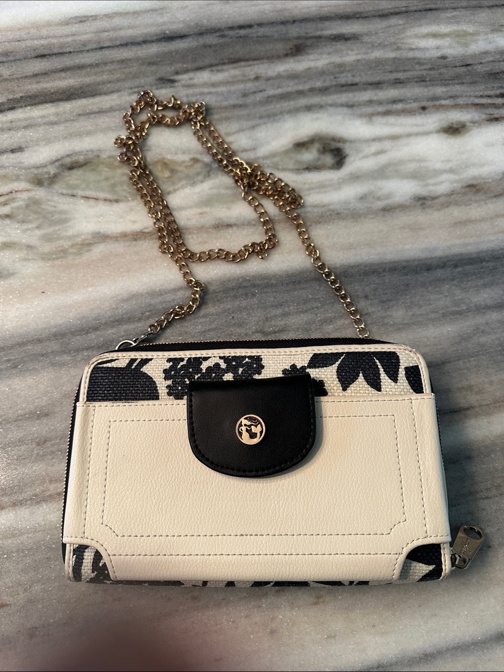 SPARTINA LINEN AND LEATHER ZIP CROSSBODY /CLUTCH